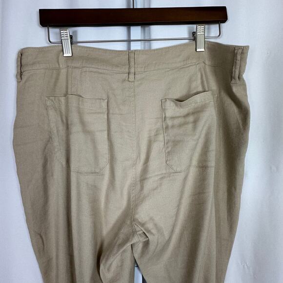 EUC NYDJ Stretch Linen Straight Leg Ankle Trouser Pants Tan Sz 14 Summer Office - Picture 4 of 9